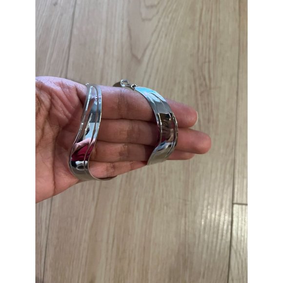 Big Silver earrings , large metal huge bold statement chunky pierced hoops - Picture 3 of 5